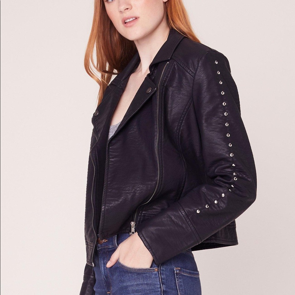Women's Black Studded Vegan Leather Moto Jacket
